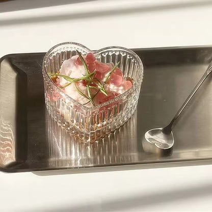 Striped Heart Glass Bowls Set of 6