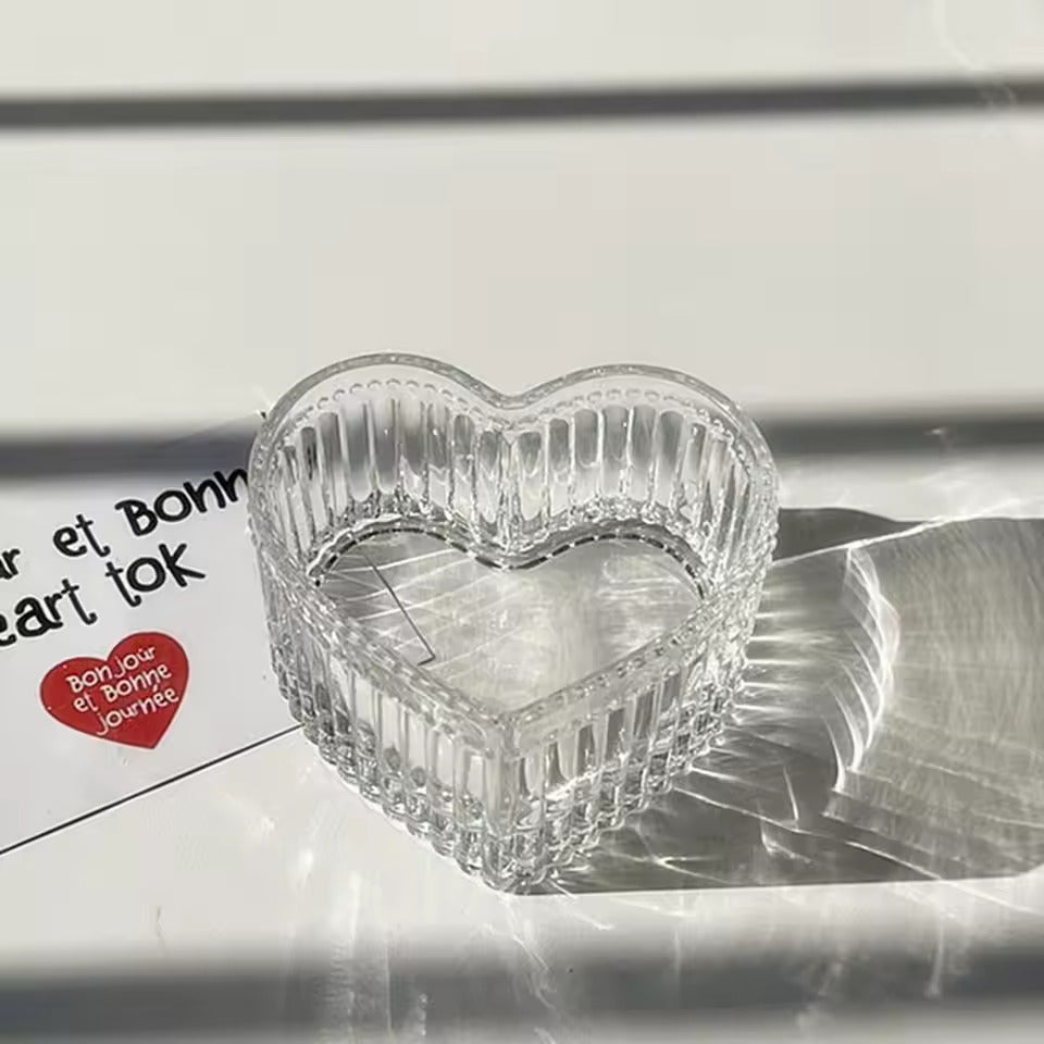 Striped Heart Glass Bowls Set of 6