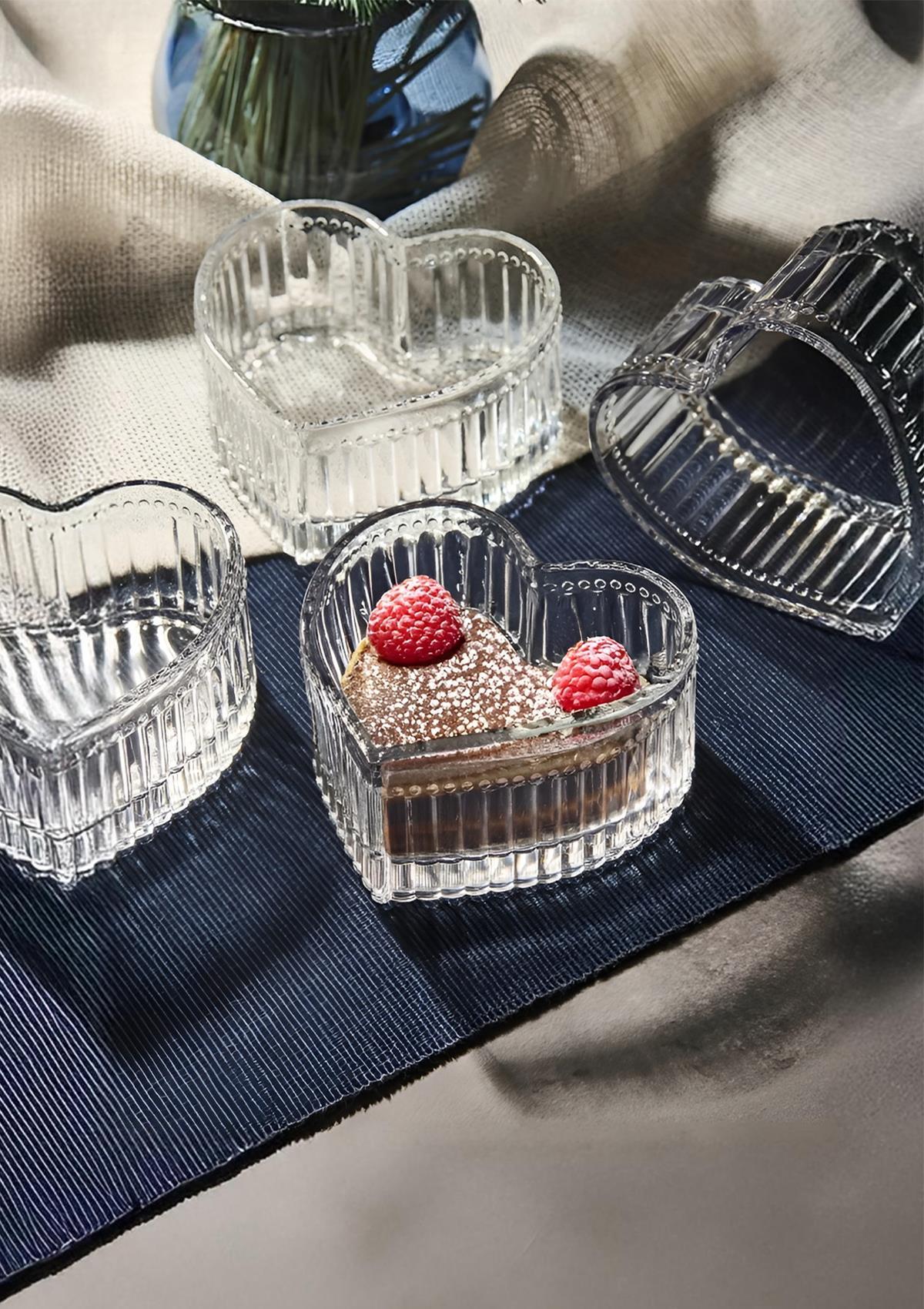 Striped Heart Glass Bowls Set of 6