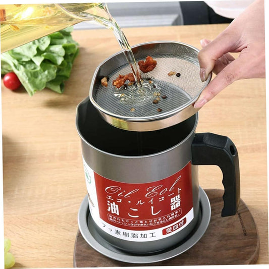 Stainless Steel Oil Filter Container - 1.7L Grease Strainer & Storage Pot