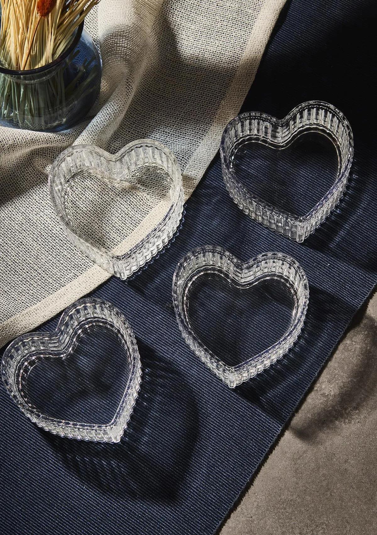 Striped Heart Glass Bowls Set of 6