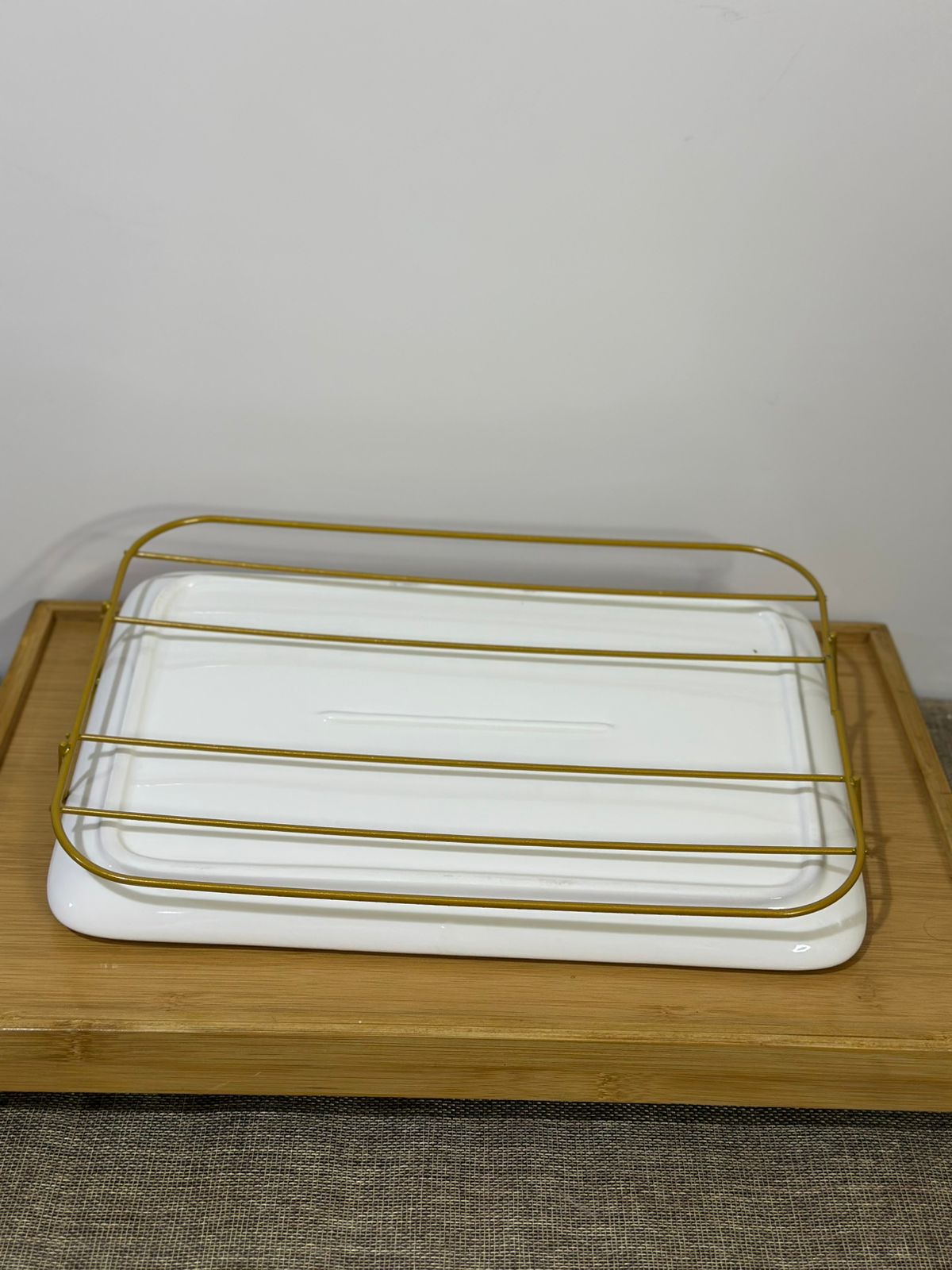 Rectangle Porcelain Serving Tray with Golden Iron Stand - Diqqawi Plates