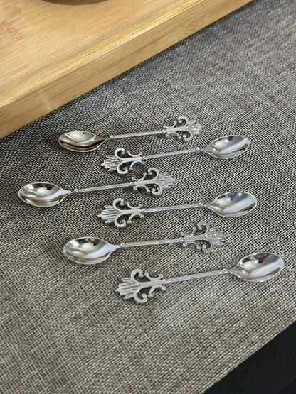 Glass Tea Cup (100ml) with Porcelain Plate & Silver Tea Spoon styl3 - Diqqawi Plates