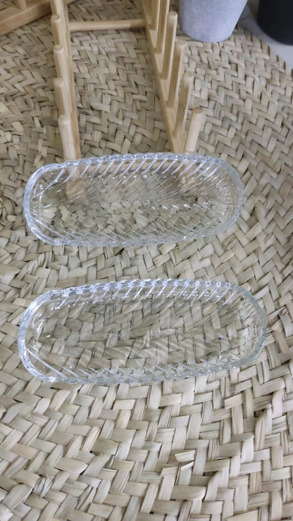 2pcs Small Ribbed glass dessert rectangle plate - Diqqawi Plates