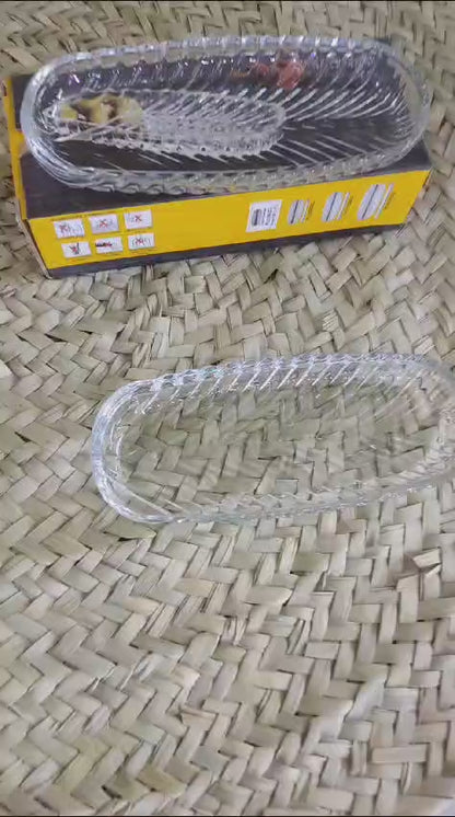 2pcs Small Ribbed glass dessert rectangle plate