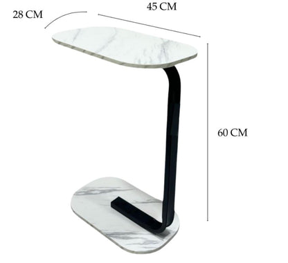 C-Shaped Bedside Coffee Table with Wood Marble Top