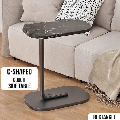 C-Shaped Bedside Coffee Table with Wood Marble Top