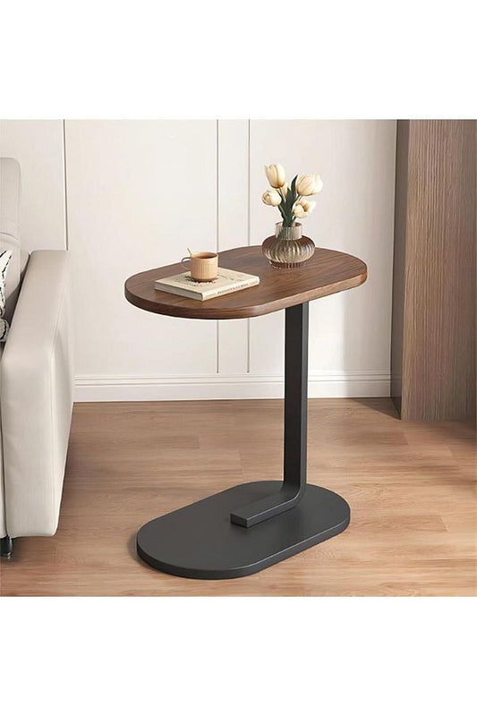 C-Shaped Bedside Coffee Table with Wood Marble Top